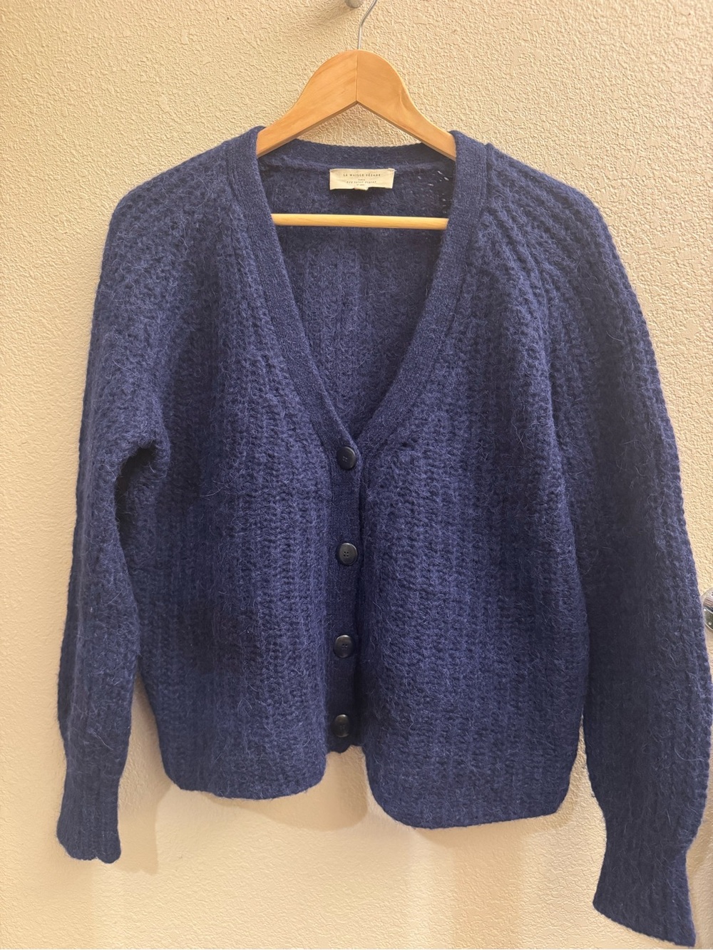 Sezane Deep Navy Button-Front Cardigan